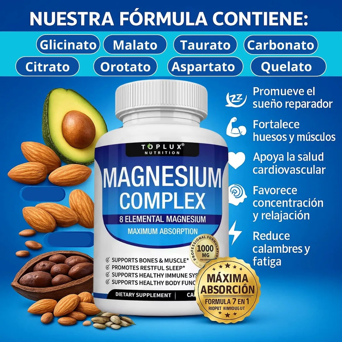 Magnesio Complex 8 Elemental 1000 mg🌿